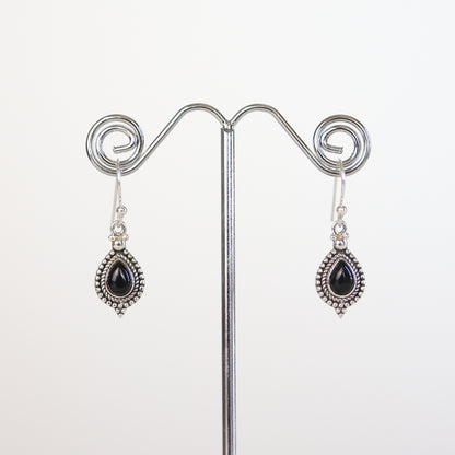 Black Onyx Silver Earrings