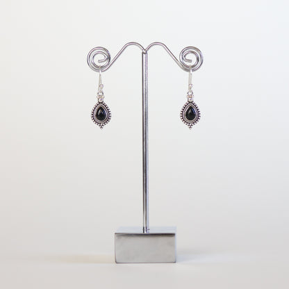 Black Onyx Silver Earrings