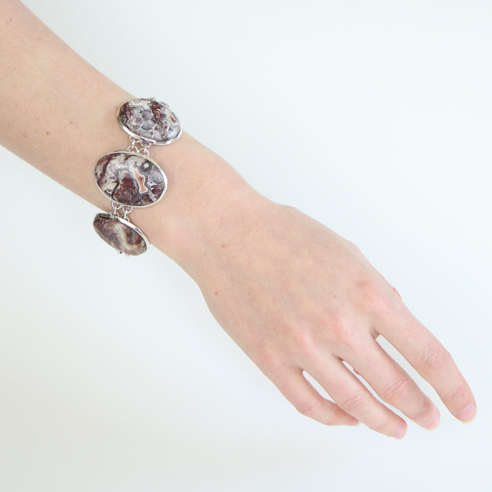 Crazy Lace Agate Silver Bracelet