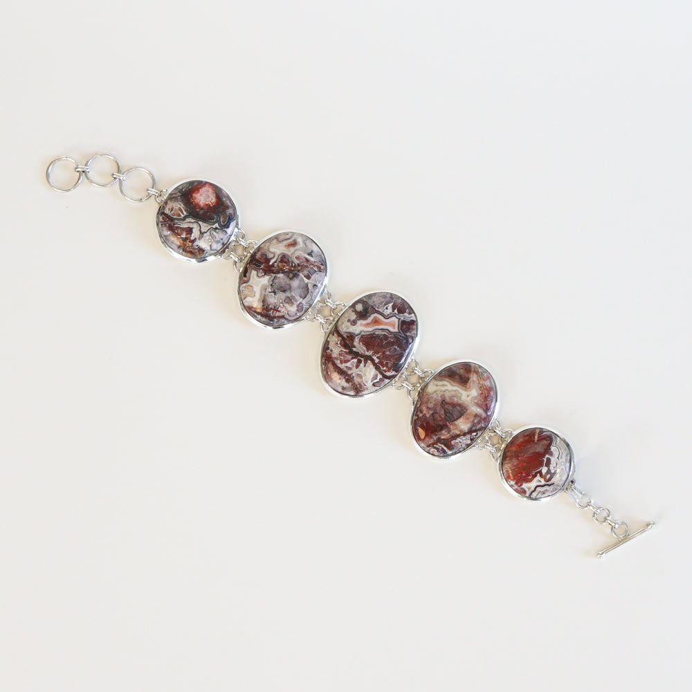 Crazy Lace Agate Silver Bracelet