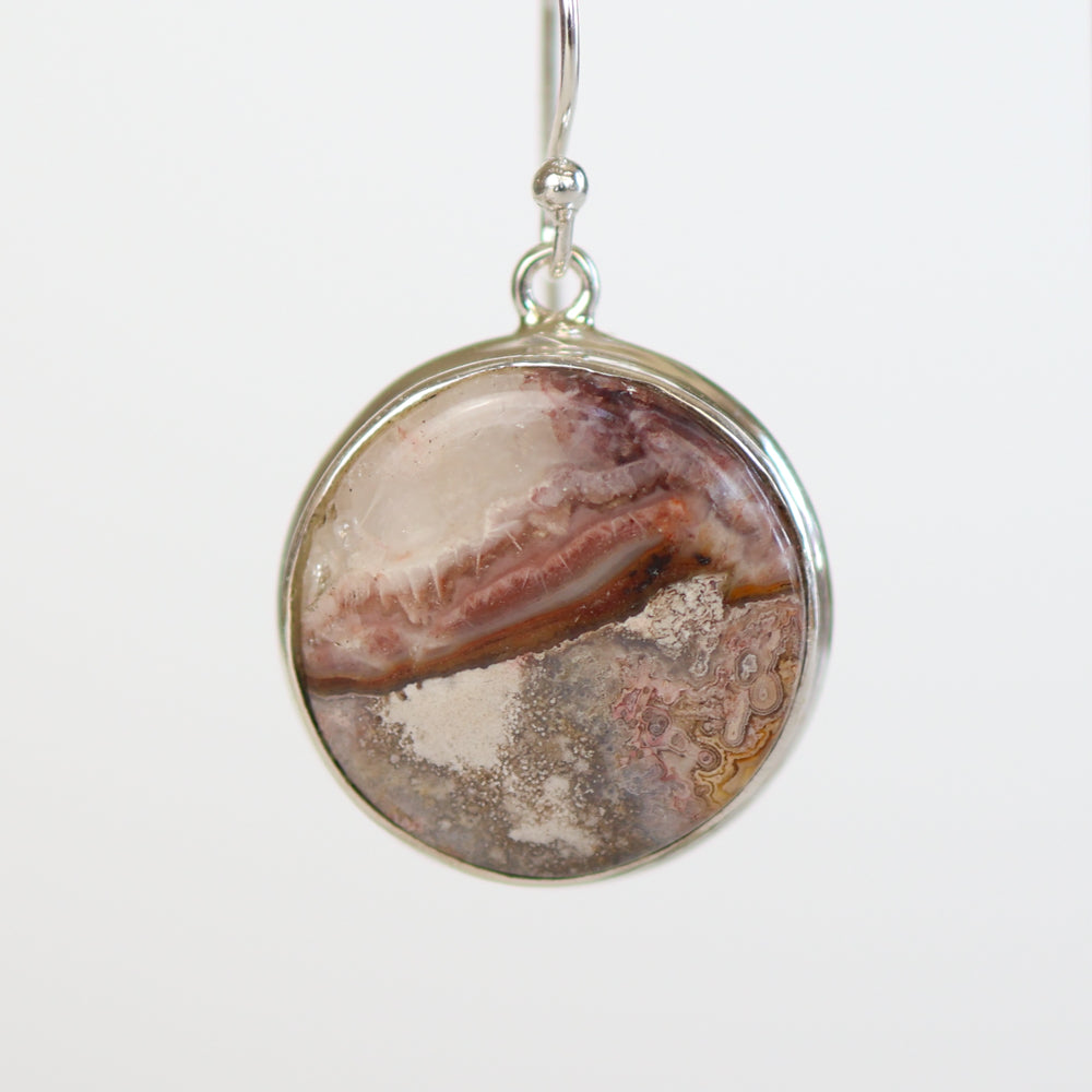 Crazy Lace Agate Silver Round Earrings