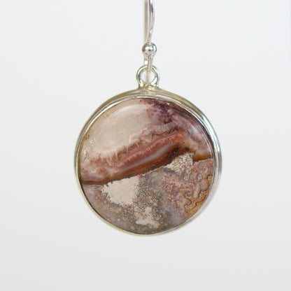 Crazy Lace Agate Silver Round Earrings