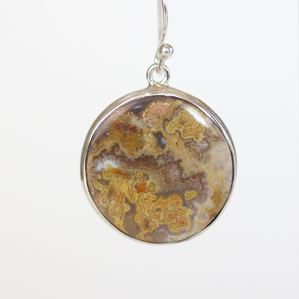 Crazy Lace Agate Silver Round Earrings