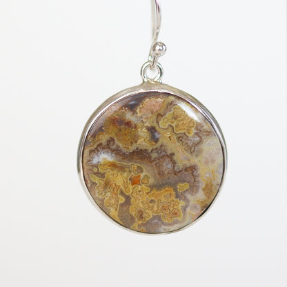 Crazy Lace Agate Silver Round Earrings