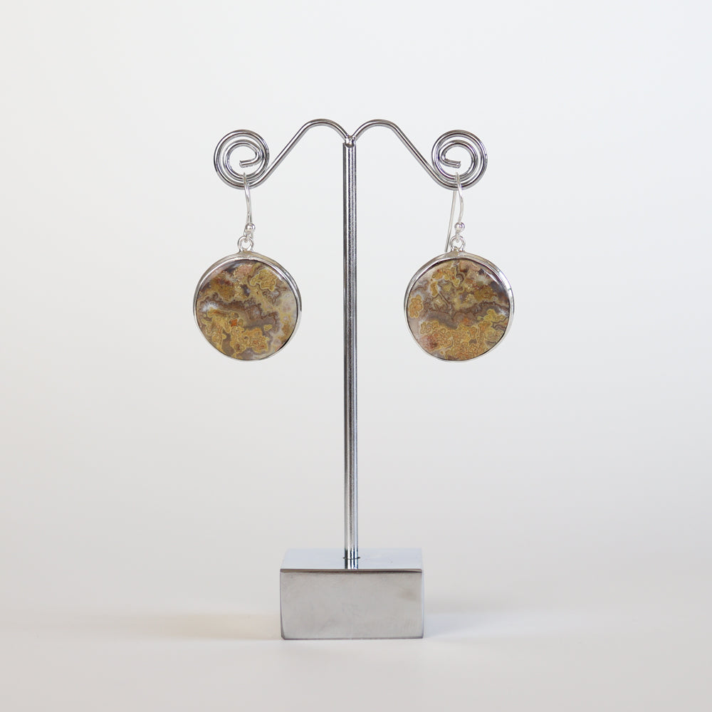 Crazy Lace Agate Silver Round Earrings