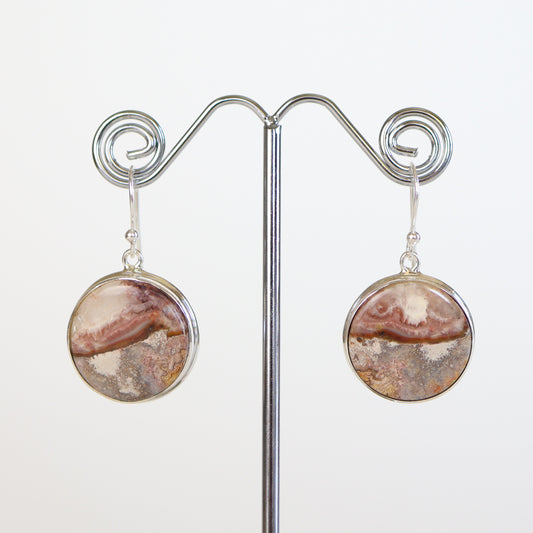 Crazy Lace Agate Silver Round Earrings