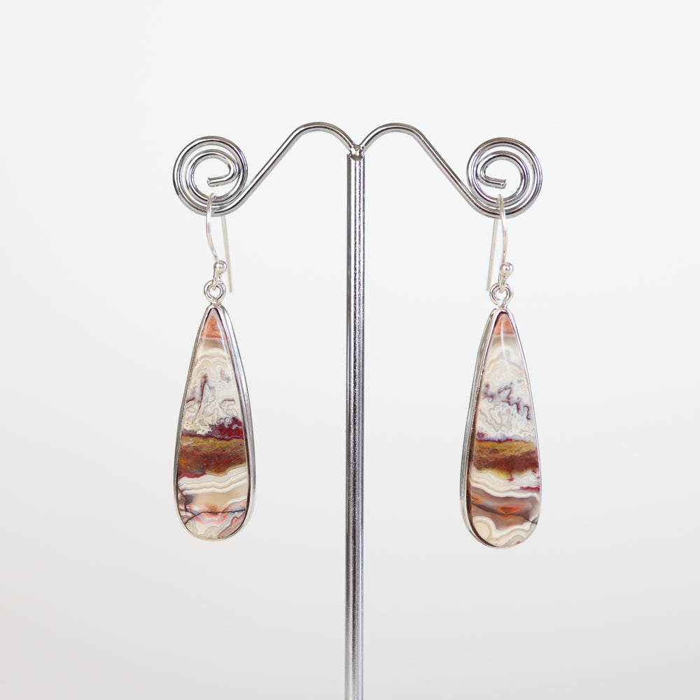 Crazy Lace Agate Silver Teardrop Earrings
