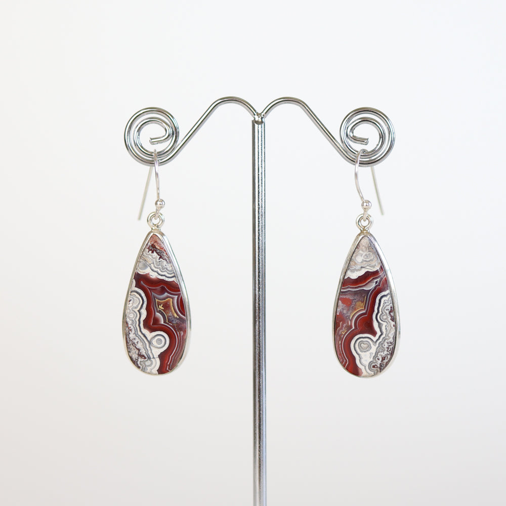 Crazy Lace Agate Silver Teardrop Earrings