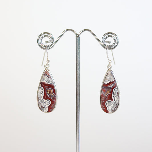 Crazy Lace Agate Silver Teardrop Earrings