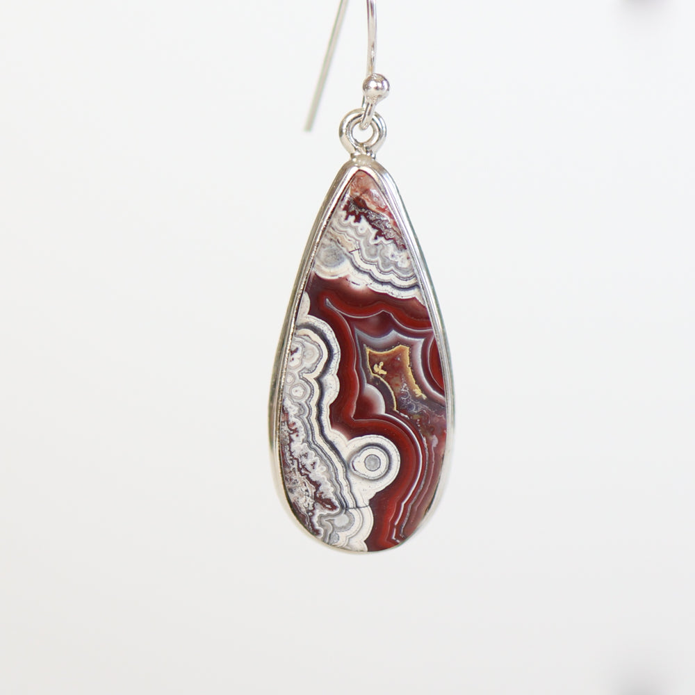 Crazy Lace Agate Silver Teardrop Earrings