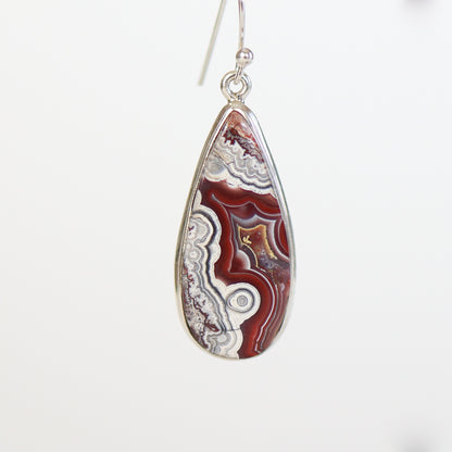 Crazy Lace Agate Silver Teardrop Earrings