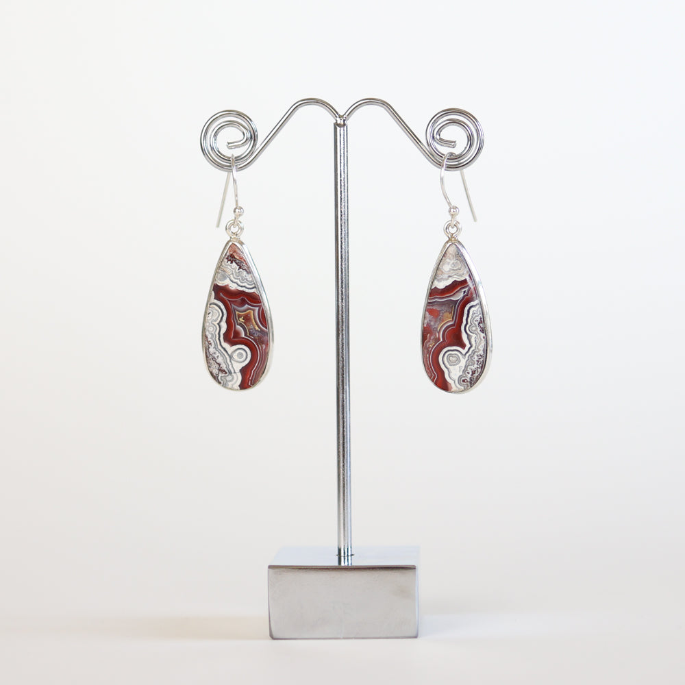 Crazy Lace Agate Silver Teardrop Earrings
