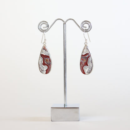 Crazy Lace Agate Silver Teardrop Earrings