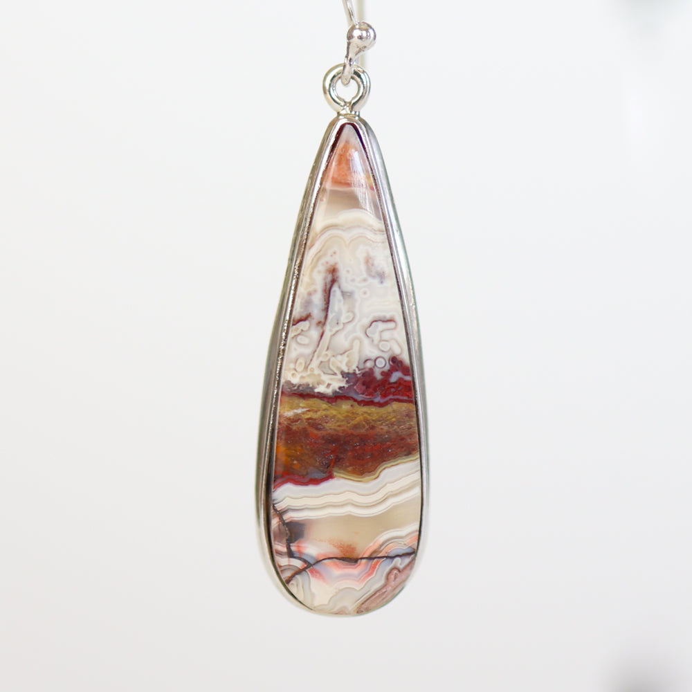 Crazy Lace Agate Silver Teardrop Earrings
