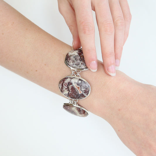 Crazy Lace Agate Silver Bracelet