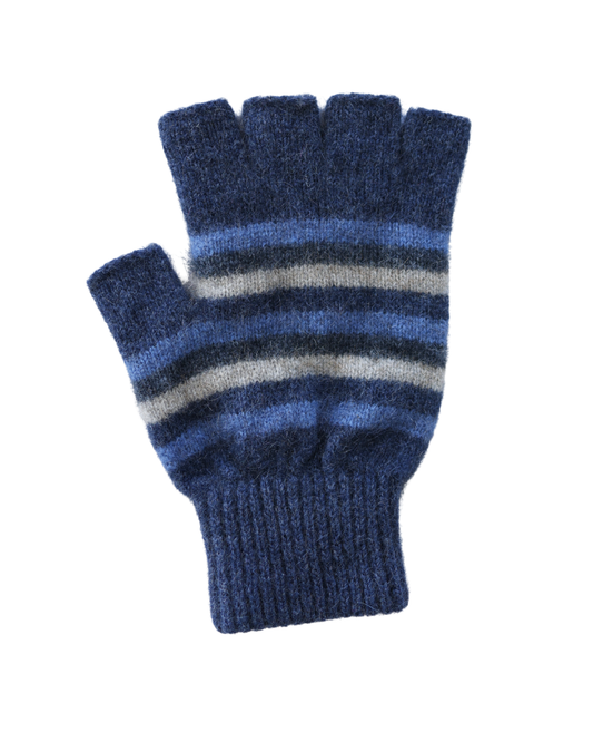 Glove Fingerless Possum Merino Stripe Denim
