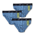 Mens bamboo underwear denim blue briefs with black band on white background in a 3 pack