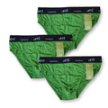 Mens bamboo underwear. Green briefs with black band on a white background in a 3 pack