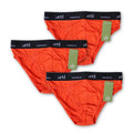 3 pack of underwear mens orange briefs with black band on white background 