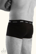 Men's undies black boxers on male model back view