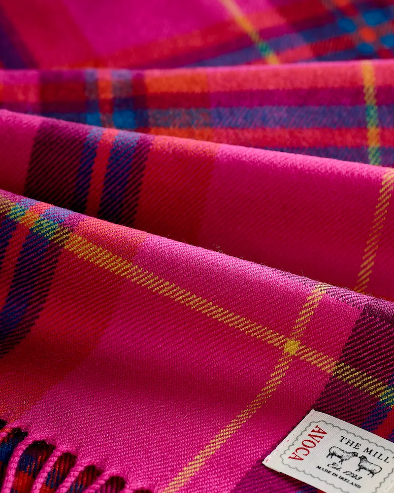 Hot Pink Check Merino Scarf
