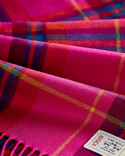 Hot Pink Check Merino Scarf
