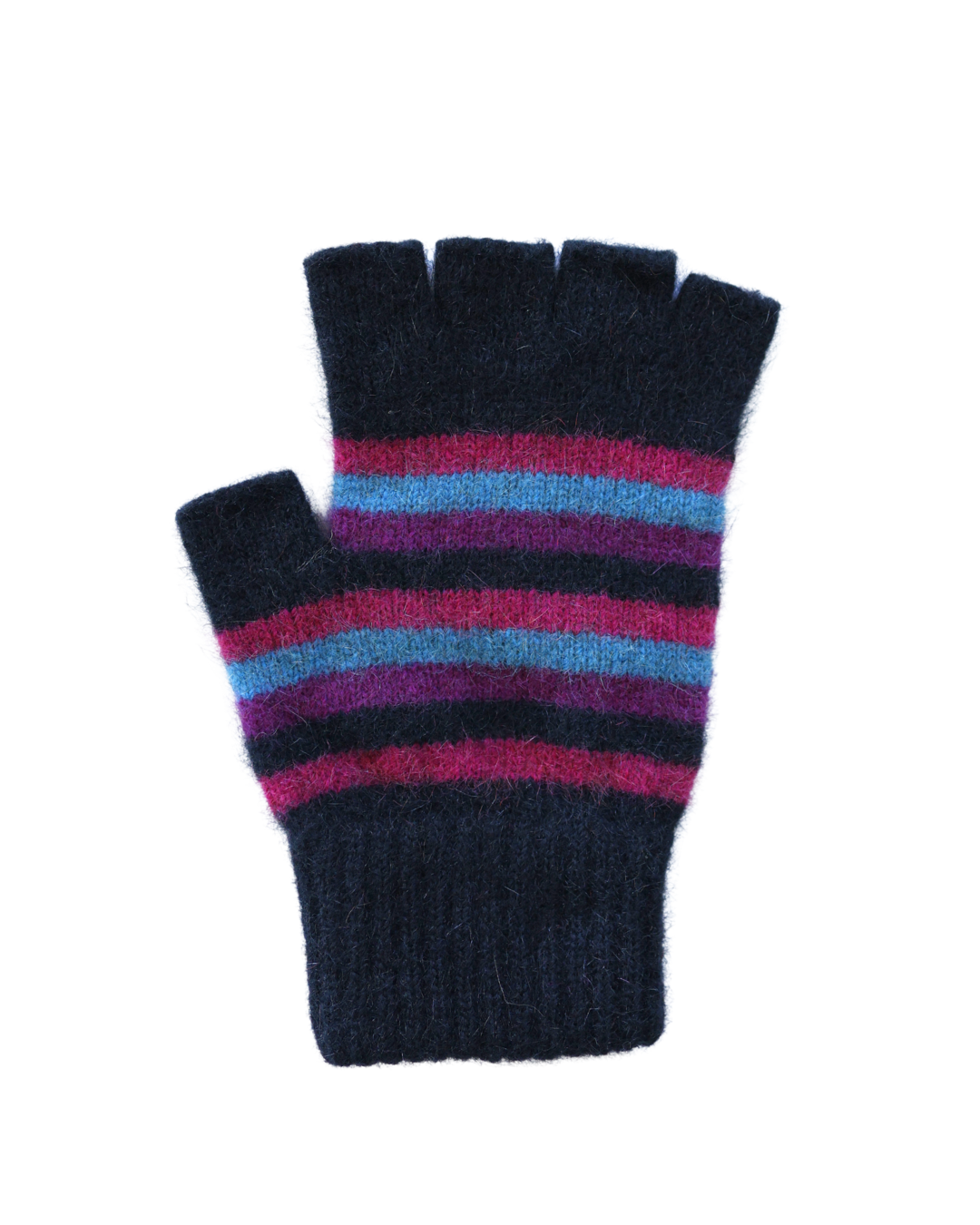 Glove Fingerless Possum Merino Stripe Jewel