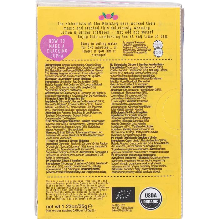 Organic Lemon & Ginger Infusion Tea Bags