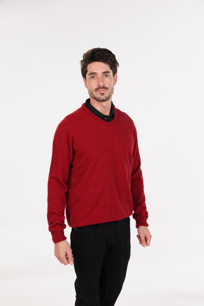 Men's Vee Neck Possum Merino Sweater