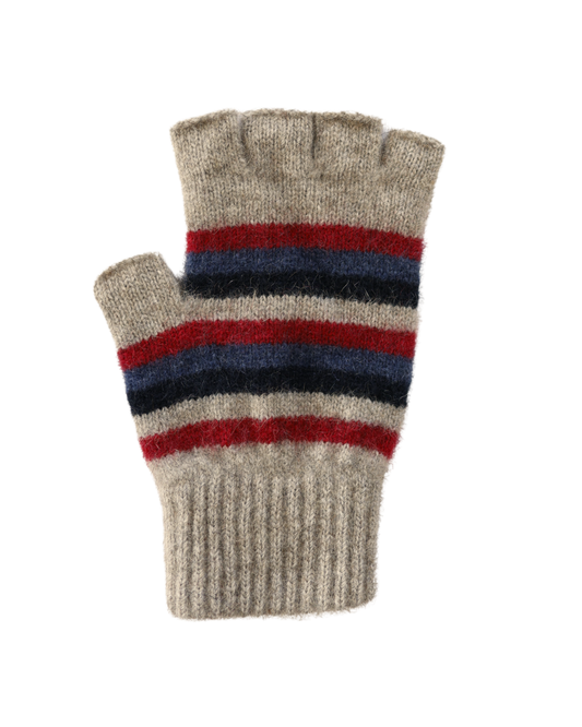 Glove Fingerless Possum Merino Stripe Natural
