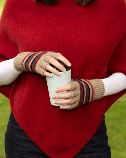 Glove Fingerless Possum Merino Stripe Natural