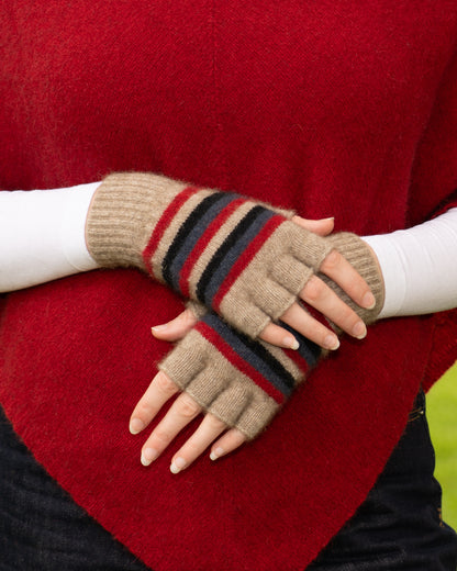 Glove Fingerless Possum Merino Stripe Natural