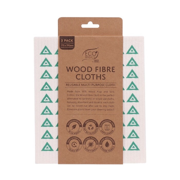 Wood Fibre Cleaning Cloth 3 Pack General Eco Basics 
