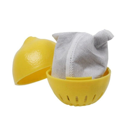 Yellow fridge deodoriser on white background